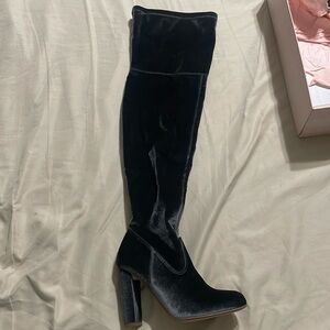 JustFab thigh high velvet heeled boots